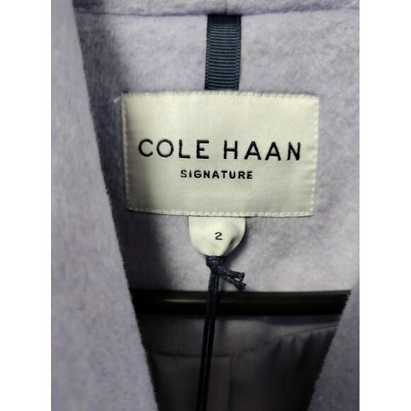 NWT Cole Haan Wool Blend Notch Lapel Longline Belted Coat Purple Women's Size 2 - Picture 6 of 8